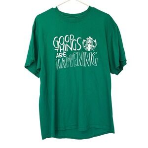Starbucks Good Things Are Happening Employee Barista Green Graphic T-Shirt L